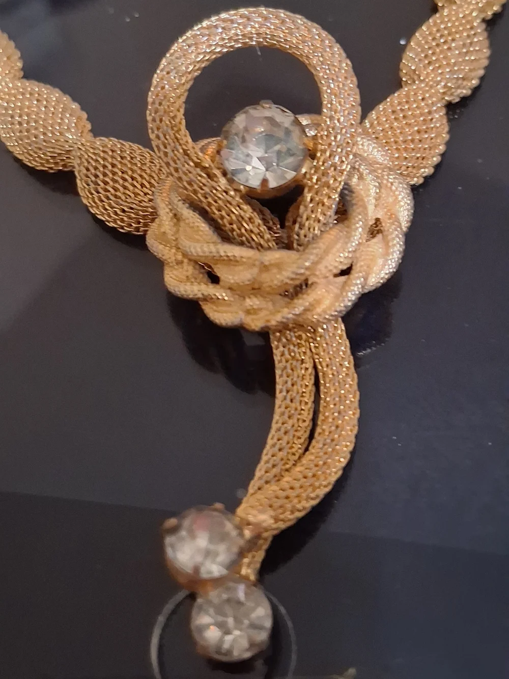 Gold-Tone Knot Necklace with Crystal Accents